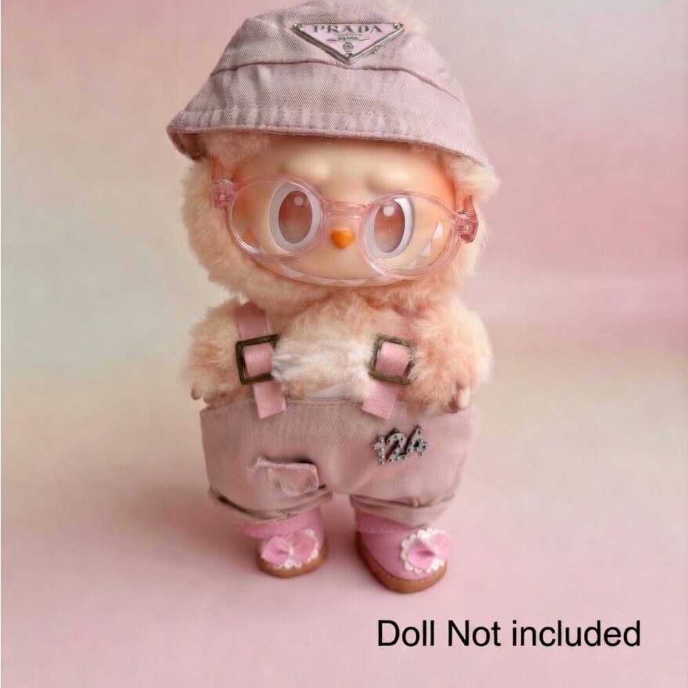 124, Prada Logo Pink 4 Piece Outfit for Labubu Dolls(Doll Not Included)